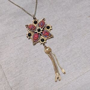 Laurenthian Jewelry Russian Egg Red Mosaic Signed Pendant Necklace Vintage